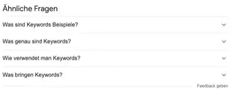 Ähnliche Fragen, vorgeschlagen von Google zur Suchanfrage "keyword recherche".